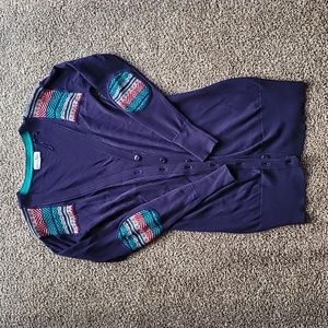 Anthropologie Shrinking Violet Womens Cardigan Aztec Blue XS Elbow Patches
